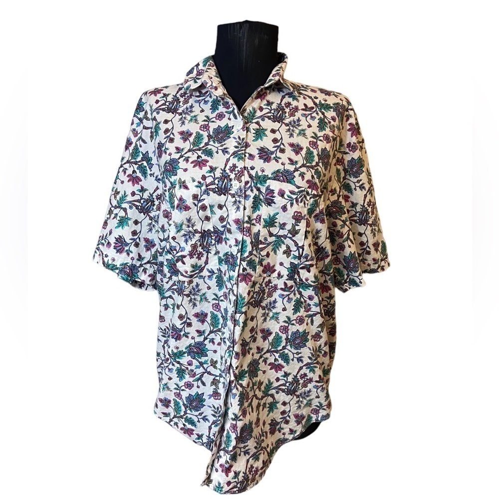 80’s Vintage Cherokee White Paisley Print Long Sleeve Button-down Shirt Large